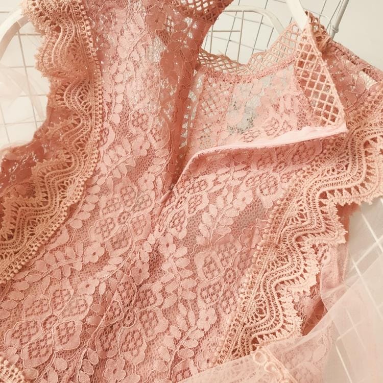 Mesh Lace Cropped Blouse
